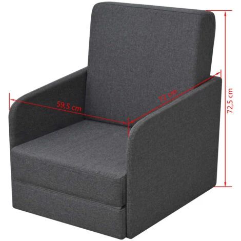 Fauteuil Convertible Gris Foncé Tissu VidaXL 5 Fauteuil Convertible Gris Foncé Tissu VidaXL – Image 3