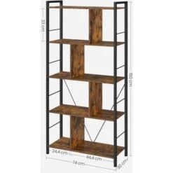 VASAGLE Meuble De Rangement, Bibliothèque, Étagère 5 Niveaux, Avec Compartiments Ouverts, Pour Bureau, Salon, Chambre, Style Industriel, Marron Rustique Et Noir Par SONGMICS LBC121B01 -VIDAXL || Songmics Soldes 51003743 5