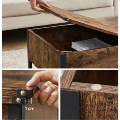 VASAGLE Table Basse, Table De Salon, Avec Dessus Rabattable, Compartiment Fermé Et Étagère Grillagée, Cadre En Métal, Style Industriel, 100 X 55 X 47 Cm, Marron Rustique Et Noir Par SONGMICS LCT230B01 -VIDAXL || Songmics Soldes 51217653 4
