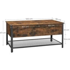 VASAGLE Table Basse, Table De Salon, Avec Dessus Rabattable, Compartiment Fermé Et Étagère Grillagée, Cadre En Métal, Style Industriel, 100 X 55 X 47 Cm, Marron Rustique Et Noir Par SONGMICS LCT230B01 -VIDAXL || Songmics Soldes 51217653 5