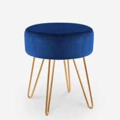 Tabouret Rembourré Repose-pieds Pouf Rond En Velours Design Holoserica Couleur: Bleu -VIDAXL || Songmics Soldes 51760947 3