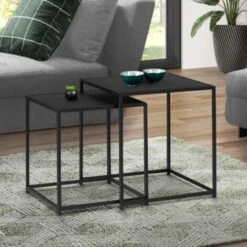 Lot De 2 Tables Basses Gigognes DAVIS 40/45 En Métal Noir Mat Design Industriel -VIDAXL || Songmics Soldes 51918625 2