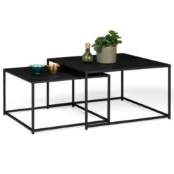 Lot De 2 Tables Basses Gigognes DAVIS 60/70 En Métal Noir Mat Design Industriel