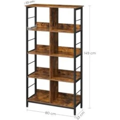 VASAGLE Bibliothèque 8 Compartiments, Étagère Livres, Meuble De Rangement Ouvert, Pour Bureau, Salon, Chambre, 80 X 33 X 149 Cm, Style Industriel, Marron Rustique Et Noir Par SONGMICS LLS105B01 -VIDAXL || Songmics Soldes 52535717 5