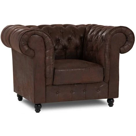 Fauteuil Chesterfield En Tissu Microfibre Vintage Marron - WILSTON 3 Fauteuil Chesterfield En Tissu Microfibre Vintage Marron - WILSTON