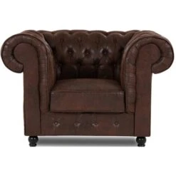 Fauteuil Chesterfield En Tissu Microfibre Vintage Marron - WILSTON 8 Fauteuil Chesterfield En Tissu Microfibre Vintage Marron - WILSTON -VIDAXL || Songmics Soldes 52536308 2
