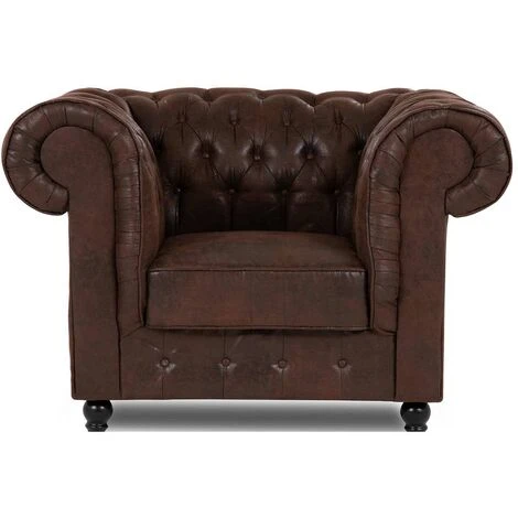 Fauteuil Chesterfield En Tissu Microfibre Vintage Marron - WILSTON 4 Fauteuil Chesterfield En Tissu Microfibre Vintage Marron - WILSTON – Image 2