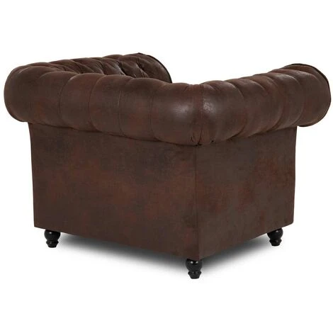 Fauteuil Chesterfield En Tissu Microfibre Vintage Marron - WILSTON 5 Fauteuil Chesterfield En Tissu Microfibre Vintage Marron - WILSTON – Image 3