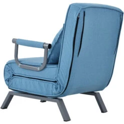 Fauteuil Chauffeuse Canapé-lit Convertible 1 Place Déhoussable Avec Confort Coussin Pieds Accoudoirs Métal 6 Positions 150kg Bleu -VIDAXL || Songmics Soldes 52968125 4