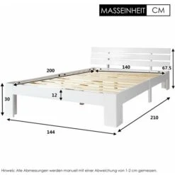 Lit Double Pour Adulte Avec Tête De Lit, Couchage 140 X 200 Cm 2 Places / 2 Personnes, En Bois Pin Massif Blanc -VIDAXL || Songmics Soldes 52968138 5