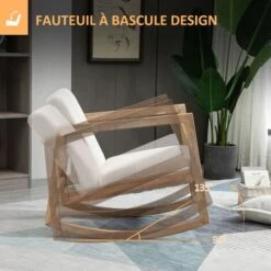 HOMCOM Fauteuil Lounge à Bascule - Assise Profonde, Dossier Incliné - Revêtement Effet Peau De Mouton Polyester Crème - Accoudoirs, Structure Bois Hévéa -VIDAXL || Songmics Soldes 53451072 4