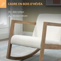 HOMCOM Fauteuil Lounge à Bascule - Assise Profonde, Dossier Incliné - Revêtement Effet Peau De Mouton Polyester Crème - Accoudoirs, Structure Bois Hévéa -VIDAXL || Songmics Soldes 53451072 5