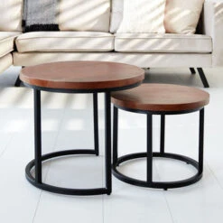 Rosa Table Basse Industrielle Ronde Ø53 / 43 Cm - Bois Massif Set De 2 8 Rosa Table Basse Industrielle Ronde Ø53 / 43 Cm - Bois Massif Set De 2 -VIDAXL || Songmics Soldes 53527272 2