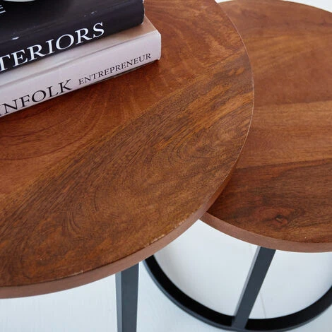 Rosa Table Basse Industrielle Ronde Ø53 / 43 Cm - Bois Massif Set De 2 6 Rosa Table Basse Industrielle Ronde Ø53 / 43 Cm - Bois Massif Set De 2 – Image 4