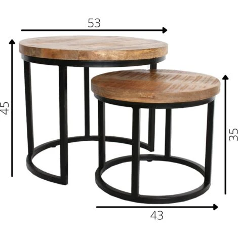 Rosa Table Basse Industrielle Ronde Ø53 / 43 Cm - Bois Massif Set De 2 7 Rosa Table Basse Industrielle Ronde Ø53 / 43 Cm - Bois Massif Set De 2 – Image 5