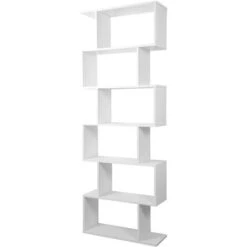 Bibliothèque En Bois - Étagère De 6 Niveaux Contemporaine - Cloison Pour Séparer La Pièce - Meuble Rangement - Blanc - Meerveil -VIDAXL || Songmics Soldes 53940148 4