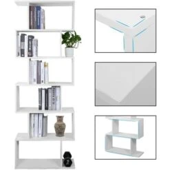 Bibliothèque En Bois - Étagère De 6 Niveaux Contemporaine - Cloison Pour Séparer La Pièce - Meuble Rangement - Blanc - Meerveil -VIDAXL || Songmics Soldes 53940148 5