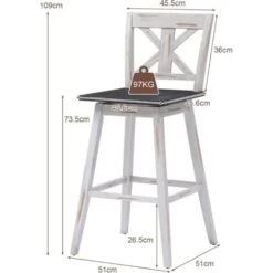 COSTWAY Lot De 2 Tabourets De Bar, Chaise De Bar Pivotant à 360° En Bois D'Hévéa Avec Dossier Et Repose-Pieds, Pour Salon, Restaurant, Bar (51 X 51 X 109 Cm) -VIDAXL || Songmics Soldes 54122638 4