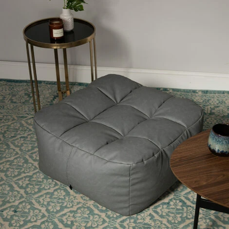 Icon Pouf Repose-Pieds En Similicuir Lucia, Poufs De Salon, Gris 4 Icon Pouf Repose-Pieds En Similicuir Lucia, Poufs De Salon, Gris – Image 2