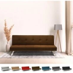 Canapé Convertible 2 Places Clic Clac En Tissu Design Moderne Gemma Couleur: Marron