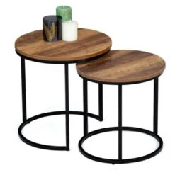 Lot De 2 Tables Basses Gigognes HAWKINS Rondes 40/45 Effet Vieilli Design Industriel