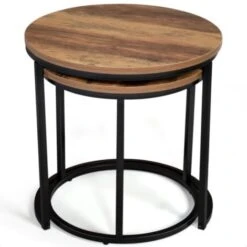 Lot De 2 Tables Basses Gigognes HAWKINS Rondes 40/45 Effet Vieilli Design Industriel -VIDAXL || Songmics Soldes 55081873 3