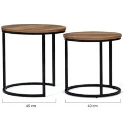 Lot De 2 Tables Basses Gigognes HAWKINS Rondes 40/45 Effet Vieilli Design Industriel -VIDAXL || Songmics Soldes 55081873 4