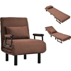 Fauteuil-lit Convertible, Fauteuil Pliant Avec Coussin, Siège Rembourré, Chaise Longue De Loisirs Pour Maison, Bureau, Brun