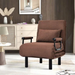 Fauteuil-lit Convertible, Fauteuil Pliant Avec Coussin, Siège Rembourré, Chaise Longue De Loisirs Pour Maison, Bureau, Brun -VIDAXL || Songmics Soldes 55847875 4