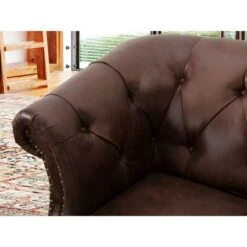 Canapé 2 Places Chesterfield AQUITAINE En Microfibre Aspect Cuir Vieilli - Marron 9 Canapé 2 Places Chesterfield AQUITAINE En Microfibre Aspect Cuir Vieilli - Marron -VIDAXL || Songmics Soldes 56535348 3