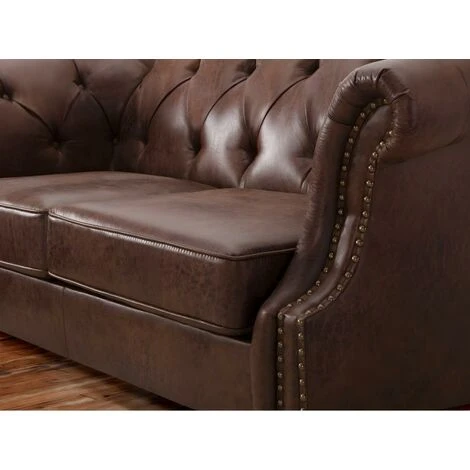 Canapé 2 Places Chesterfield AQUITAINE En Microfibre Aspect Cuir Vieilli - Marron 6 Canapé 2 Places Chesterfield AQUITAINE En Microfibre Aspect Cuir Vieilli - Marron – Image 4