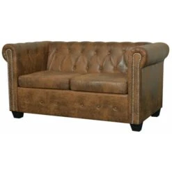 Nova SOFF CHERSTERFIELD SOFA ELEGANT MODERN BROWN-PEATHER DIVERS MODÈLES Canapé Chesterfield 2 Places Cuir Artificiel Marron Des Modèles : 2 Sièges