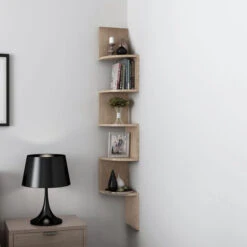 Etagère D'angle Bois Etagère Murale Couleur Chêne Etagère Meuble D'angle Suspendue -VIDAXL || Songmics Soldes 57342343 3