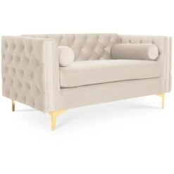 Canapé 2 Places Edward Velours Beige Pieds Doré