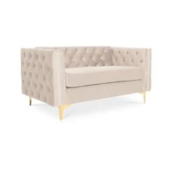 Canapé 2 Places Edward Velours Beige Pieds Doré -VIDAXL || Songmics Soldes 58265560 3