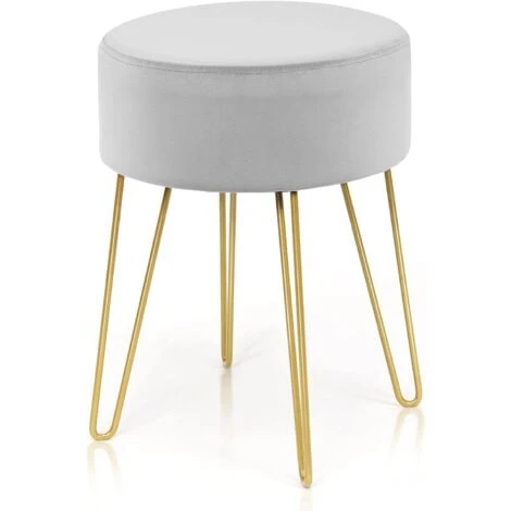 GOPLUS Repose-Pieds Rond Moderne En Velours, Siege De Coiffeuse Ottoman Avec Pieds En Metal Dore, Pour Salon, Chambre, Ø39 X 46 CM (Gris) 3 GOPLUS Repose-Pieds Rond Moderne En Velours, Siege De Coiffeuse Ottoman Avec Pieds En Metal Dore, Pour Salon, Chambre, Ø39 X 46 CM (Gris)