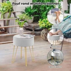 GOPLUS Repose-Pieds Rond Moderne En Velours, Siege De Coiffeuse Ottoman Avec Pieds En Metal Dore, Pour Salon, Chambre, Ø39 X 46 CM (Gris) 11 GOPLUS Repose-Pieds Rond Moderne En Velours, Siege De Coiffeuse Ottoman Avec Pieds En Metal Dore, Pour Salon, Chambre, Ø39 X 46 CM (Gris) -VIDAXL || Songmics Soldes 58543673 5