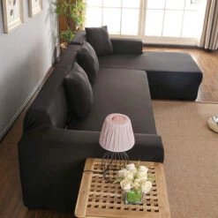 Housse De Canapé De Protection 3 +2 Places En L D'angle En Polyester Pour Meubles De Maison Douce Luxueuse - Noir -VIDAXL || Songmics Soldes 59801268 4