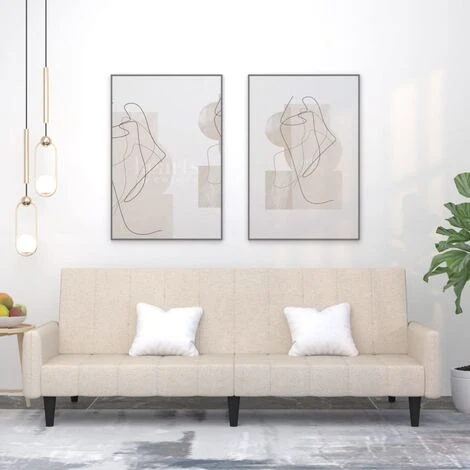 Canapé-lit à 2 Places Crème Tissu Microfibre VidaXL 4 Canapé-lit à 2 Places Crème Tissu Microfibre VidaXL – Image 2