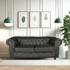 Canapé CHESTERFIELD 2 Places / Noir/ 183x85x72