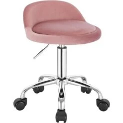WOLTU Tabouret De Bureau Avec Dossier. Chaise D'ordinateur à Roulettes. Réglable En Hauteur 43-54.5cm. Rose BS127rs