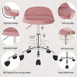 WOLTU Tabouret De Bureau Avec Dossier. Chaise D'ordinateur à Roulettes. Réglable En Hauteur 43-54.5cm. Rose BS127rs -VIDAXL || Songmics Soldes 60388176 4