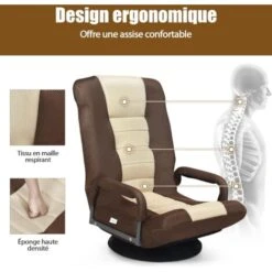 RELAX4LIFE Fauteuil Inclinables Pivotante à 360° Pliante Avec Accoudoirs, Chaise Rembourrée Inclinable En 5 Positions Pour Travailler, Jouer Idéal Pour Salon, Chambre, Bureau (Brun) -VIDAXL || Songmics Soldes 60464701 4