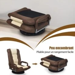 RELAX4LIFE Fauteuil Inclinables Pivotante à 360° Pliante Avec Accoudoirs, Chaise Rembourrée Inclinable En 5 Positions Pour Travailler, Jouer Idéal Pour Salon, Chambre, Bureau (Brun) -VIDAXL || Songmics Soldes 60464701 5