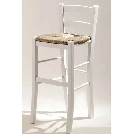 Tabouret En Bois Blanc Avec Assise En Paille 67 Cm De Hauteur Du Sol à L'assise 4 Tabouret En Bois Blanc Avec Assise En Paille 67 Cm De Hauteur Du Sol à L'assise – Image 2