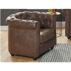 Fauteuil CHESTERFIELD En Microfibre Aspect Cuir Vieilli -VIDAXL || Songmics Soldes 63157822 4