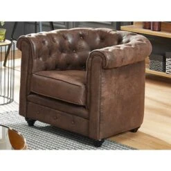 Fauteuil CHESTERFIELD En Microfibre Aspect Cuir Vieilli -VIDAXL || Songmics Soldes 63157822 5