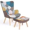 Fauteuil Scandinave IVAR Avec Repose Pieds En Tissu Patchwork Multicouleurs -VIDAXL || Songmics Soldes 63727348 1