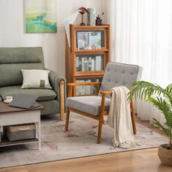 77×69.5×86cm Siège Unique A Dossier Point De Traction Accoudoir En Bois Massif Tissu Style Rétro Chaise De Loisirs D'intérieur-Gris Foncé -VIDAXL || Songmics Soldes 64115850 5