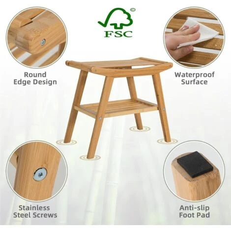 RELAX4LIFE Tabouret Salle De Bain à 2 Niveaux En Bambou Avec Repose-Pieds Antidérapant Ergonomique, Banc Salle De Bain Avec Étagère Sous-siège Pour Âgées Et Femmes Enceintes, Charge Max 150kg 5 RELAX4LIFE Tabouret Salle De Bain à 2 Niveaux En Bambou Avec Repose-Pieds Antidérapant Ergonomique, Banc Salle De Bain Avec Étagère Sous-siège Pour Âgées Et Femmes Enceintes, Charge Max 150kg – Image 3